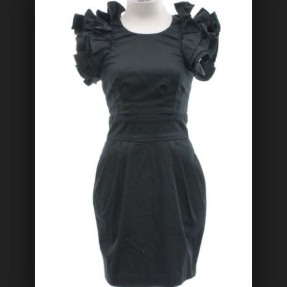 French Connection Black Ruffled Sleeve Dress